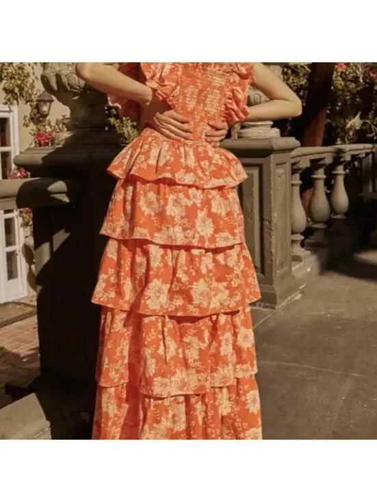 Saylor Linley ruffle layered maxi dress in an orange floral print - Picture 2 of 6